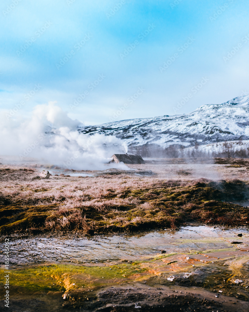 Iceland Geysir with Smoke