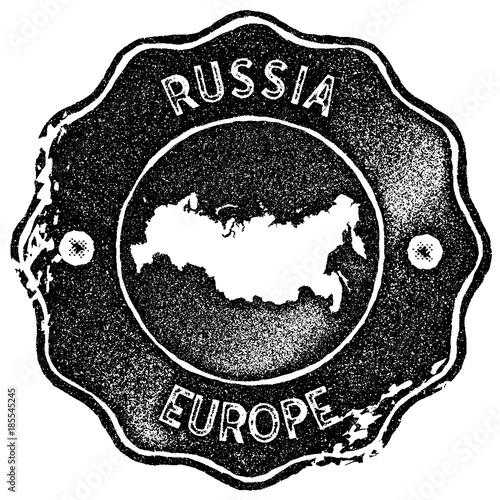 Russia map vintage stamp. Retro style handmade label, badge or element for travel souvenirs. Black rubber stamp with country map silhouette. Vector illustration.