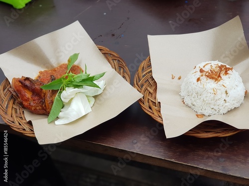 rice and chicken roasted with chili sauce, indonesian food