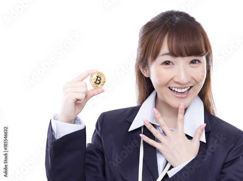 ビットコインを持つ女性 photo