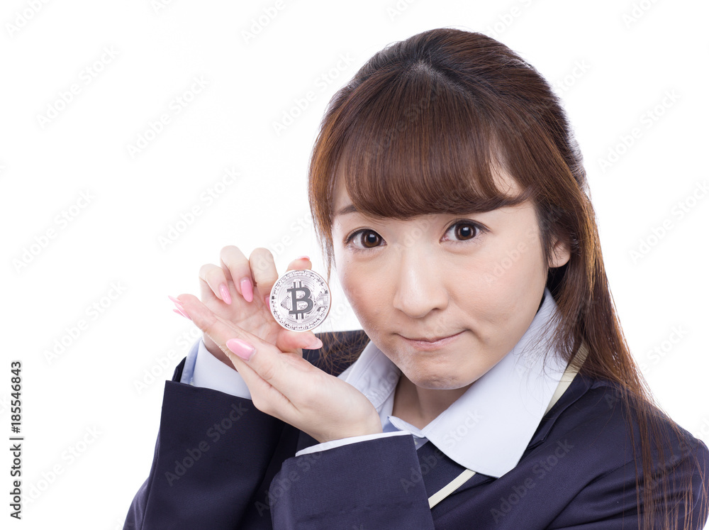 ビットコインを持つ女性