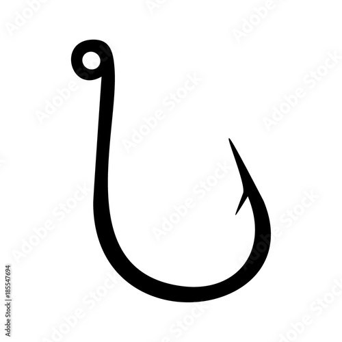 Black fishing hook icon flat isolated on white background. Vector Illustration.