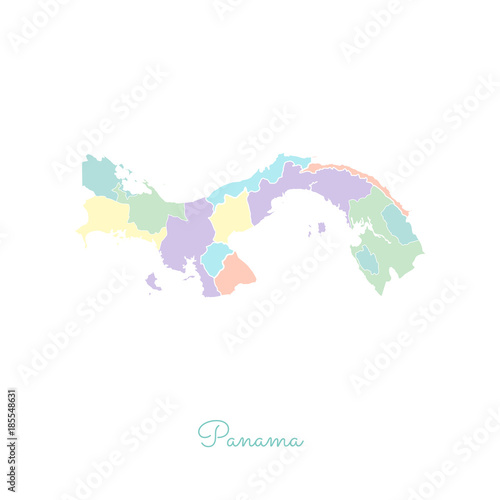 Panama region map: colorful with white outline. Detailed map of Panama regions. Vector illustration.