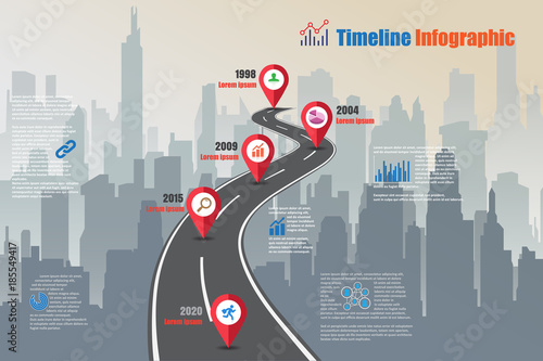 Business road map timeline infographic city designed for abstract background template milestone element modern diagram process technology digital marketing data presentation chart Vector illustration