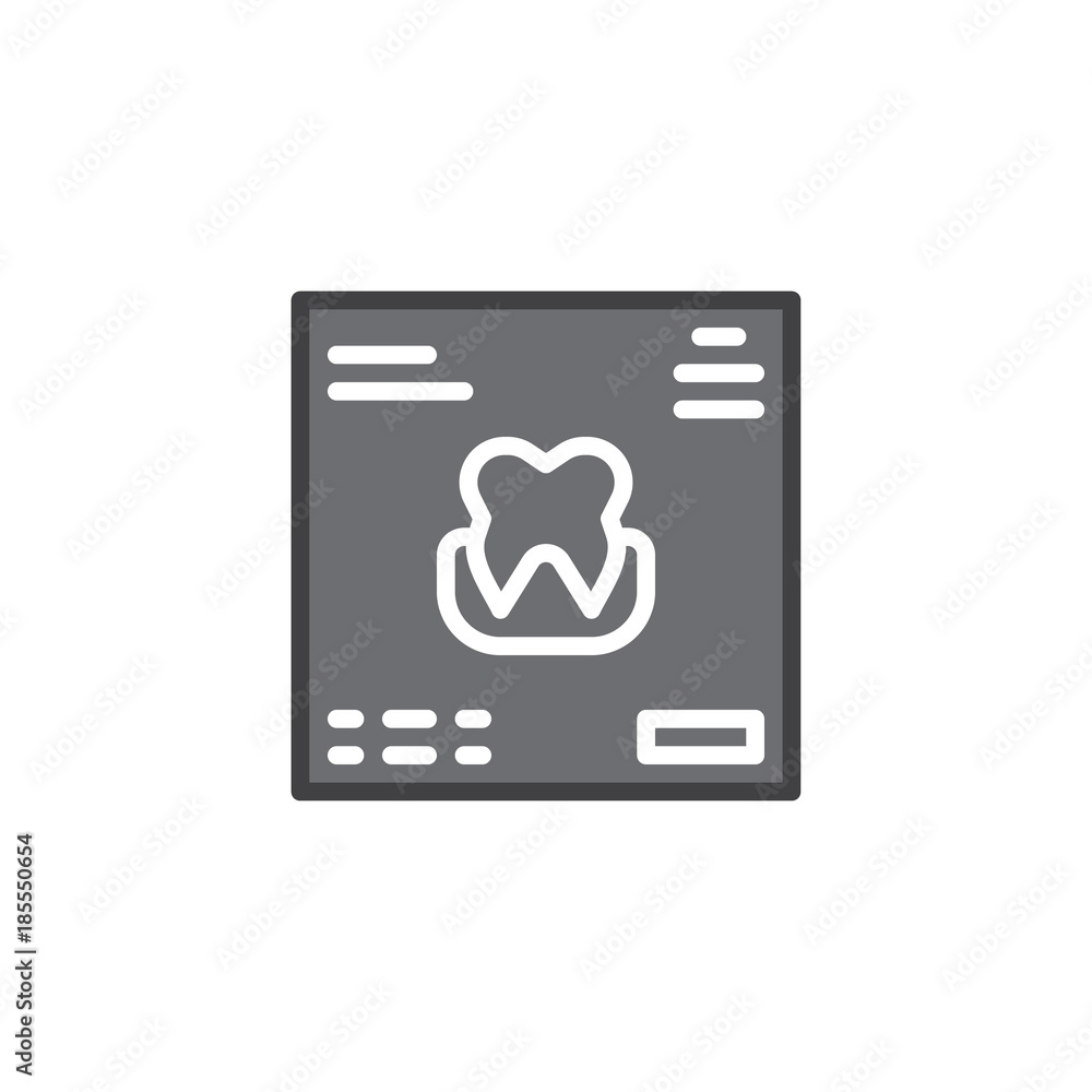 Dental tooth report document filled outline icon, line vector sign, linear colorful pictogram isolated on white. Tooth x-ray symbol, logo illustration. Pixel perfect vector graphics