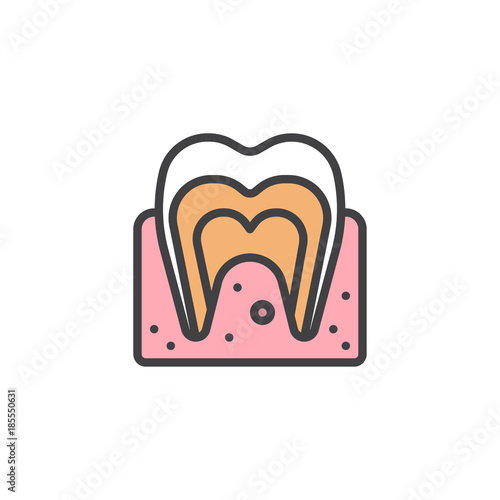 Molar tooth filled outline icon, line vector sign, linear colorful pictogram isolated on white. Dental care symbol, logo illustration. Pixel perfect vector graphics