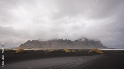 ICELAND –  2016 : Timelapse of famous Stokksnes mountains with clouds moving in view