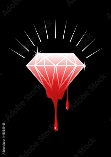 Conceptual illustration of blood diamonds (also called conflict, war, hot, or red diamonds) is a term used for a diamond mined in a war zone and sold to finance an insurgency, or a warlord's activity.
