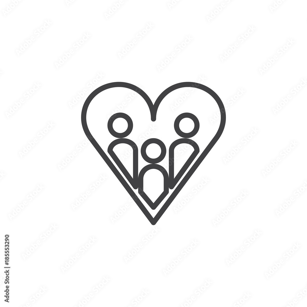 Family love line icon, outline vector sign, linear style pictogram ...