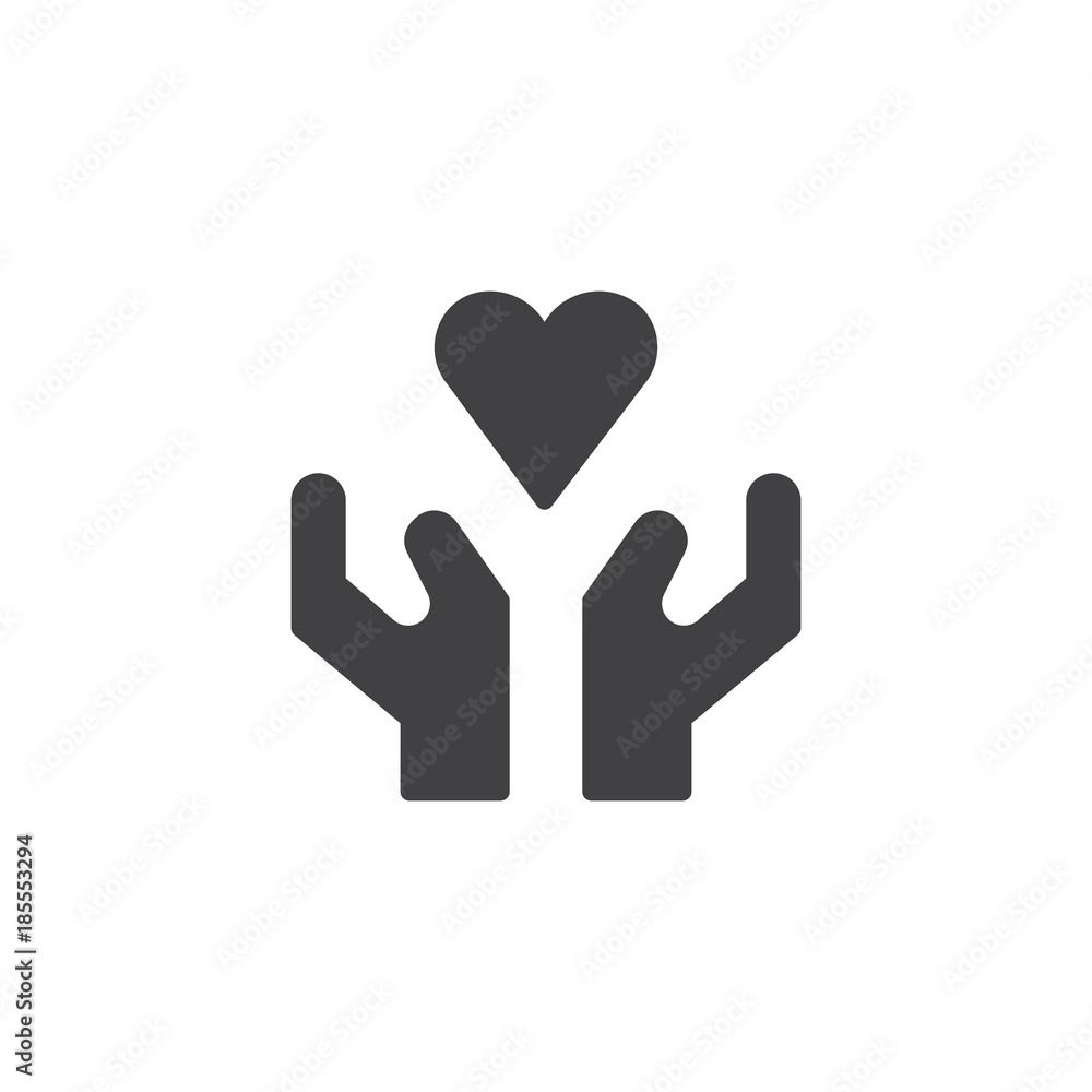 Hands with heart icon vector, filled flat sign, solid pictogram isolated on white. Charity symbol, logo illustration. Hands with heart icon vector, filled flat sign, solid pictogram isolated on white. Charity symbol, logo illustration.