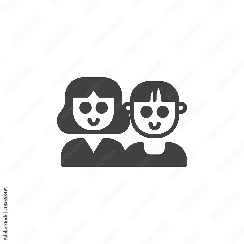 Mother and son icon vector, filled flat sign, solid pictogram isolated on white. Woman and boy symbol, logo illustration.
