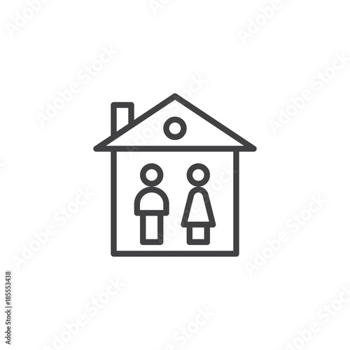 Young couple house line icon, outline vector sign, linear style pictogram isolated on white. Symbol, logo illustration. Editable stroke