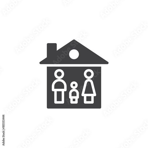 Family house icon vector, filled flat sign, solid pictogram isolated on white. Mother father and child at home symbol, logo illustration.
