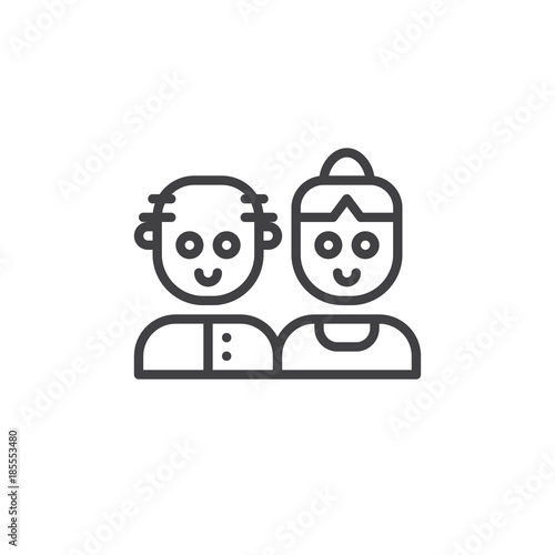 Grandparents couple line icon, outline vector sign, linear style pictogram isolated on white. Symbol, logo illustration. Editable stroke