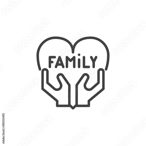 Family love line icon, outline vector sign, linear style pictogram isolated on white. Hands hold heart with family sign symbol, logo illustration. Editable stroke