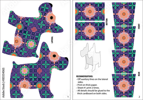 Tea bags gift product box for cutting. Chinese traditional pattern. Empty label designer vector template illustration.