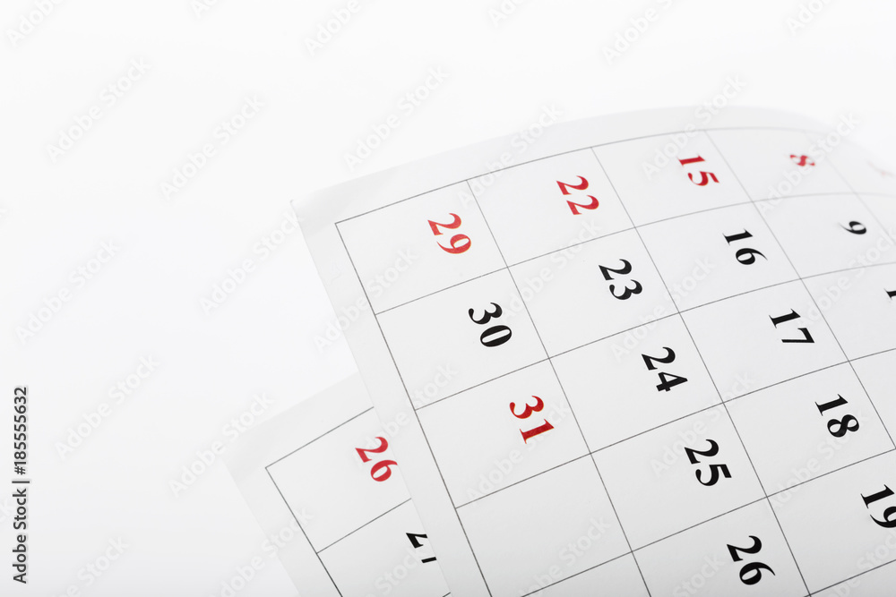 Calendar pages close up business time concept Calendar pages close up business time concept