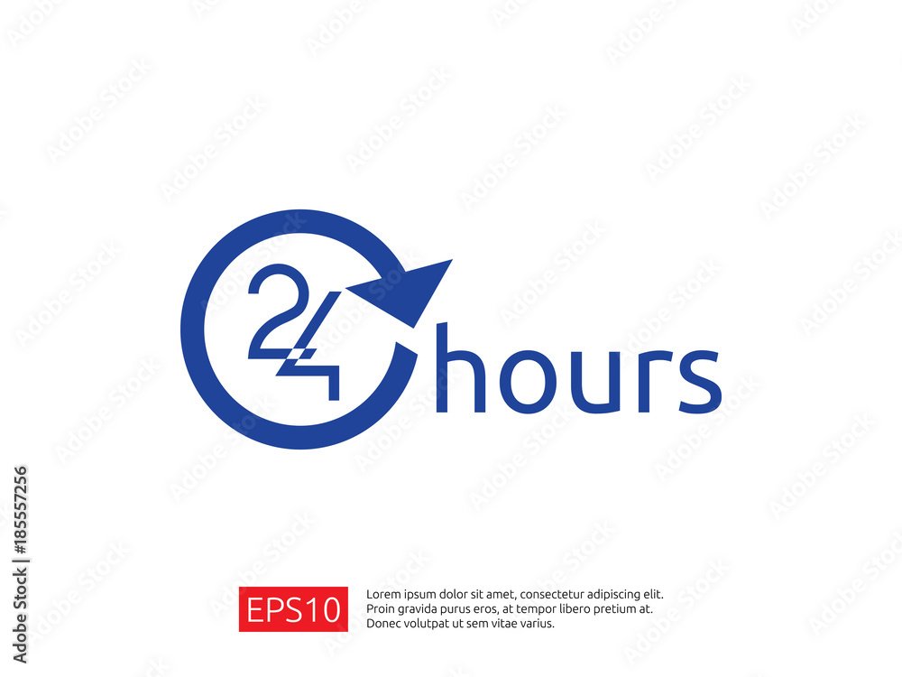 open 24 hours a day icon sign. isolated around circle symbol logo. open 24 hours a day icon sign. isolated around circle symbol logo.