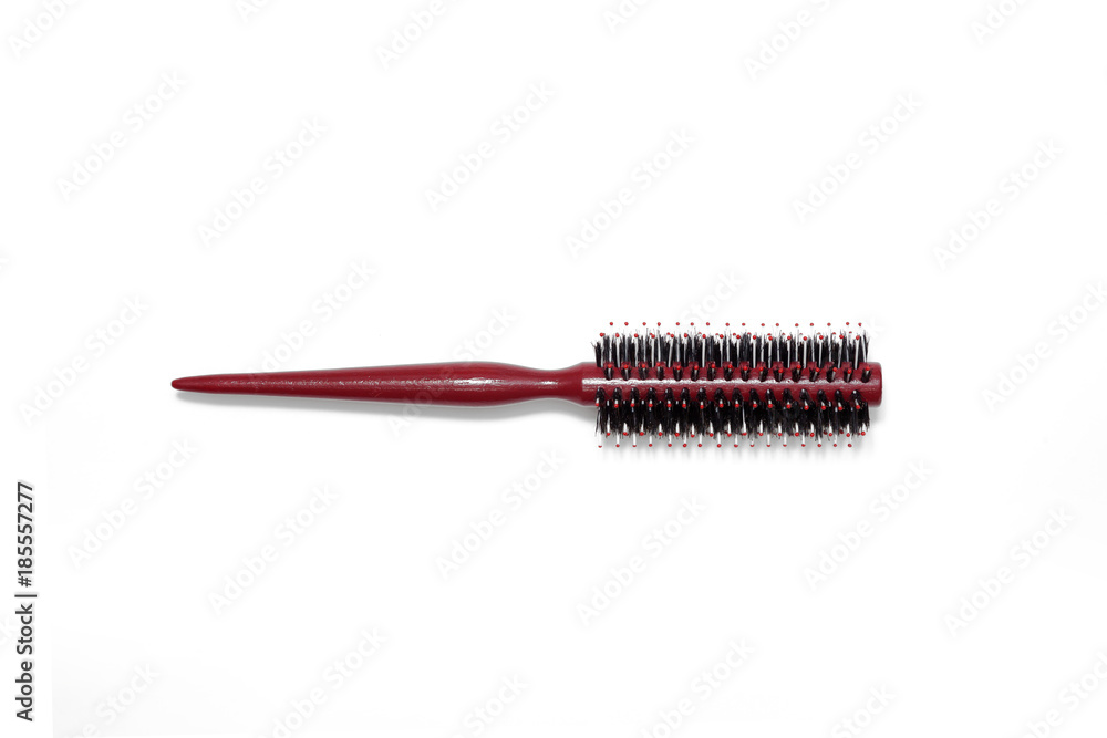 Professional Red Brown Round Comb for Hair on Isolated Professional Red Brown Round Comb for Hair on Isolated