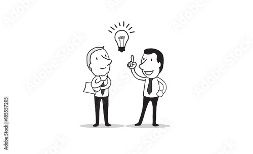 businessman talking about get great idea. creative concept. isolated vector illustration outline hand drawn doodle line art cartoon design character.