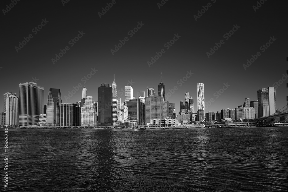 East River-Manhattan Skyline-NYC on B&W