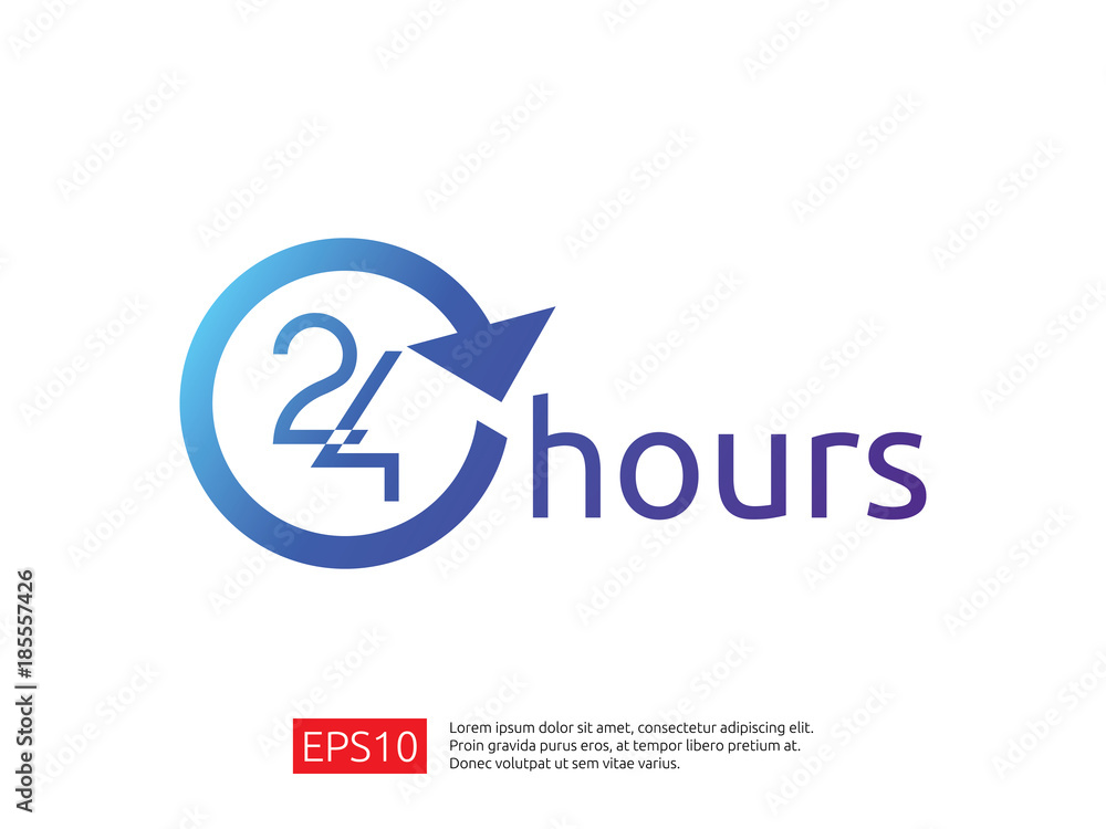 open 24 hours a day icon sign. isolated around circle symbol logo. open 24 hours a day icon sign. isolated around circle symbol logo.