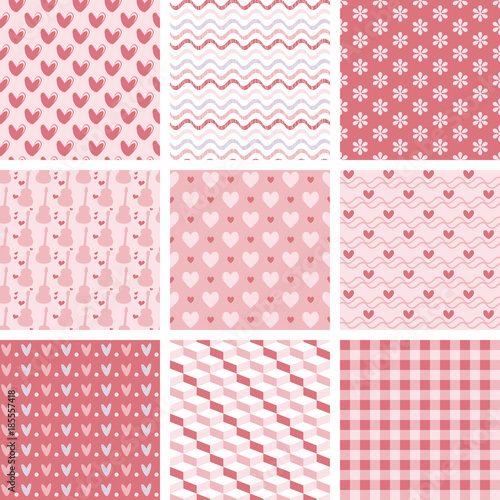 set of 9 sweet pink seamless patterns