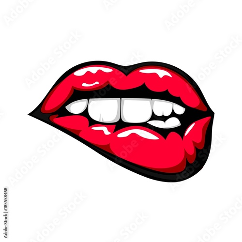 Red biting lips. Vector 