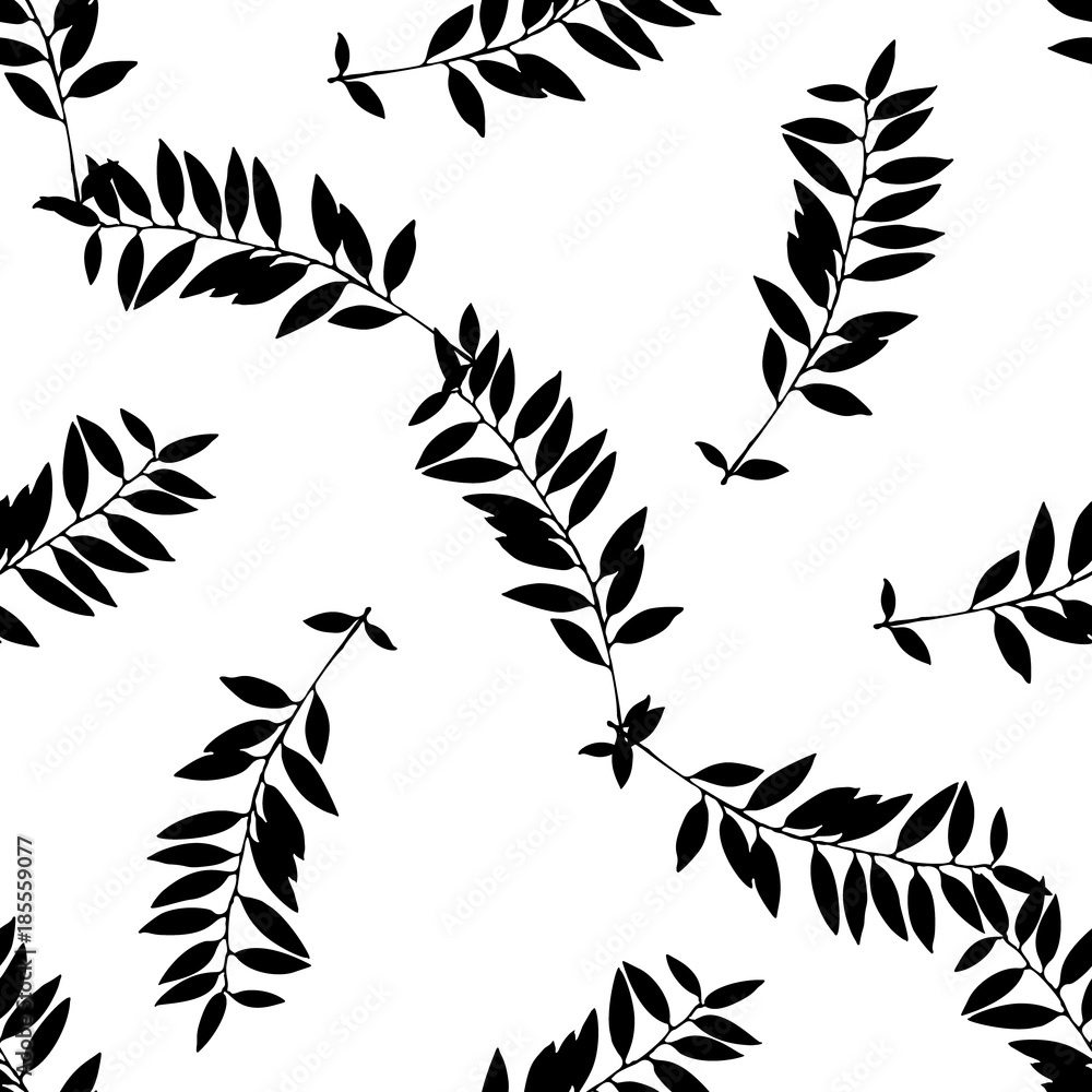 Abstract leaves seamless pattern. Hand drawn leaf silhouettes Abstract leaves seamless pattern. Hand drawn leaf silhouettes
