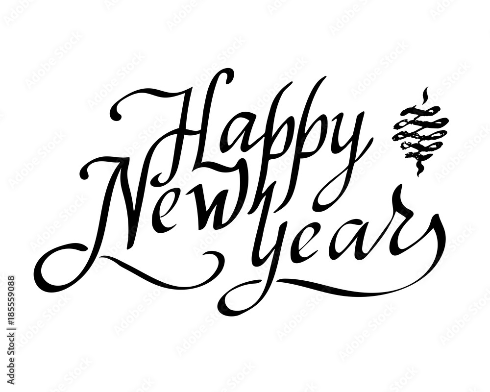 Obraz premium Happy new year text vector on white background. Lettering for invitation, wedding and greeting card, prints and posters. Hand drawn inscription