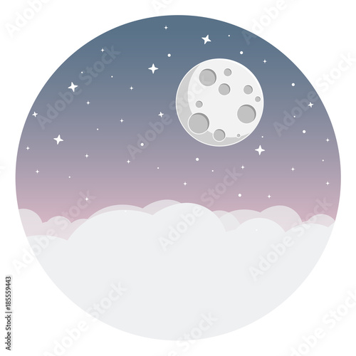 Nacht mit Mond, Wolken, und Sternen Flat Design Icon