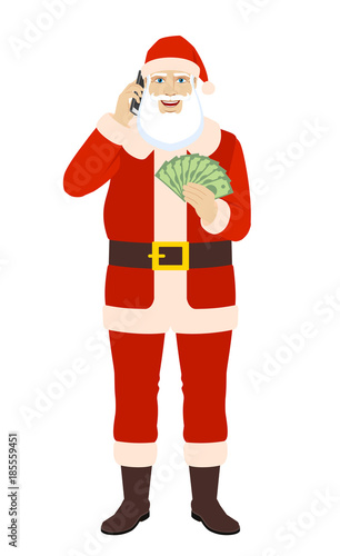  Santa Claus with cash money talking on the mobile phone © komissar007