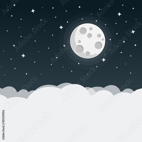 Nacht mit Mond, Wolken, und Sternen Flat Design Icon