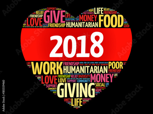 2018 heart word cloud collage, help concept background