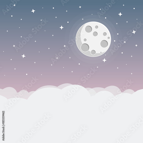 Nacht mit Mond, Wolken, und Sternen Flat Design Icon