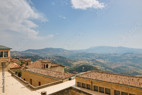 San marino, San Marino - July 10, 2017: View from the top of the view on houses with red roofs. © makam1969