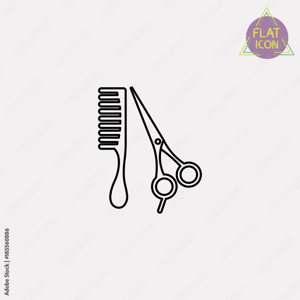 Comb and scissors line icon Comb and scissors line icon