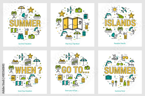 Summer round banners - trip and vacation concepts