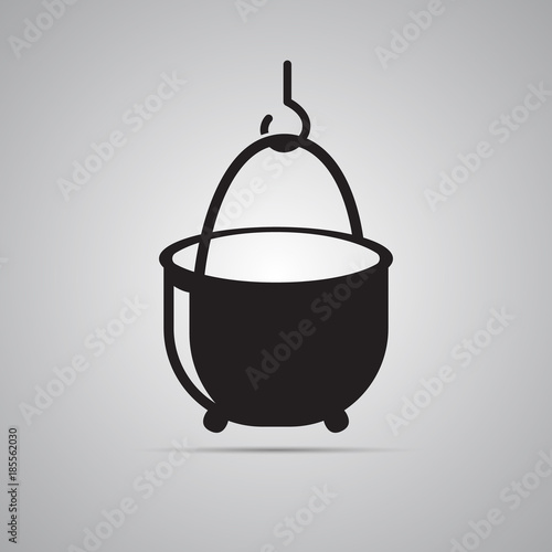 Silhouette flat icon, simple vector design with shadow. Witches cauldron for illustration of magic, witchcraft. Symbol of halloween