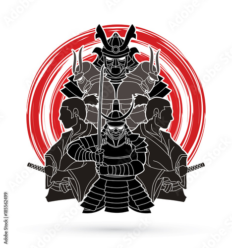 Samurai, Ready to fight composition designed on grunge cycle background graphic vector