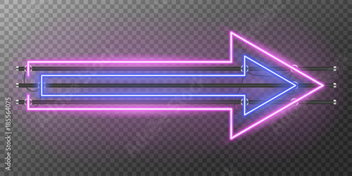 Neon arrow. Neon sign, icon, banner with flash light. Vector illustration