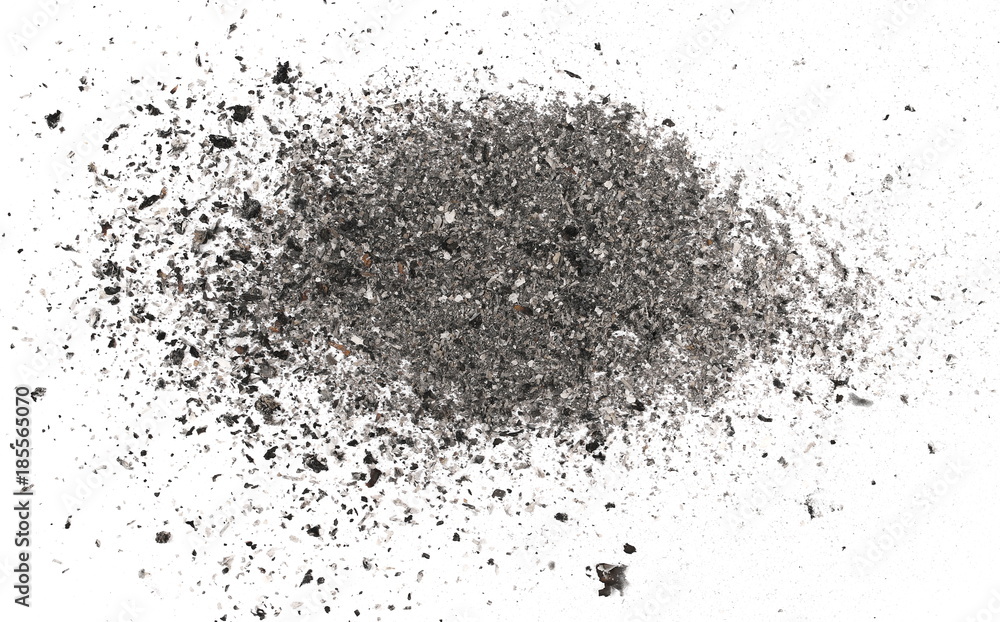 Ash isolated on white background, texture top view Ash isolated on white background, texture top view