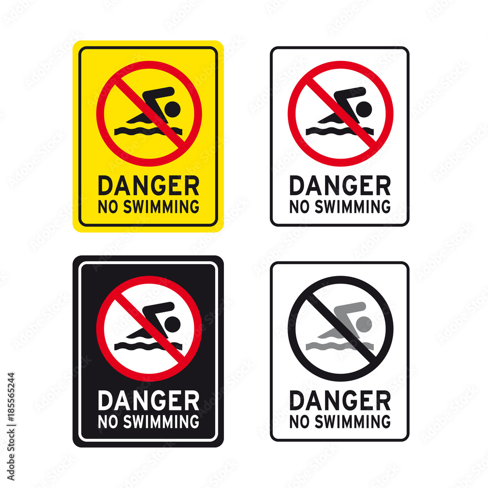 Danger no swimming sign set Danger no swimming sign set
