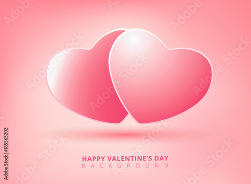 Happy valentines day on pink background with twin hearts. Vector illustration