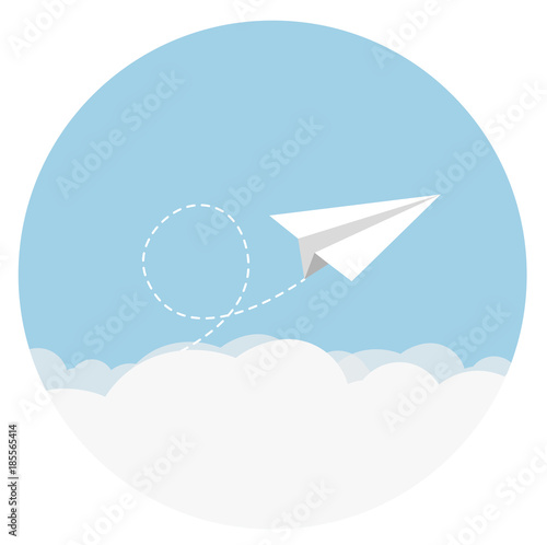 Papierflieger fliegt über Wolken Flat Design Icon