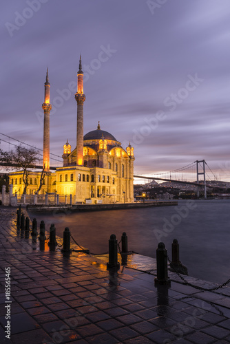 Ortakoy Mosque and Bosphorus Bridge, Istanbul, Turkey.