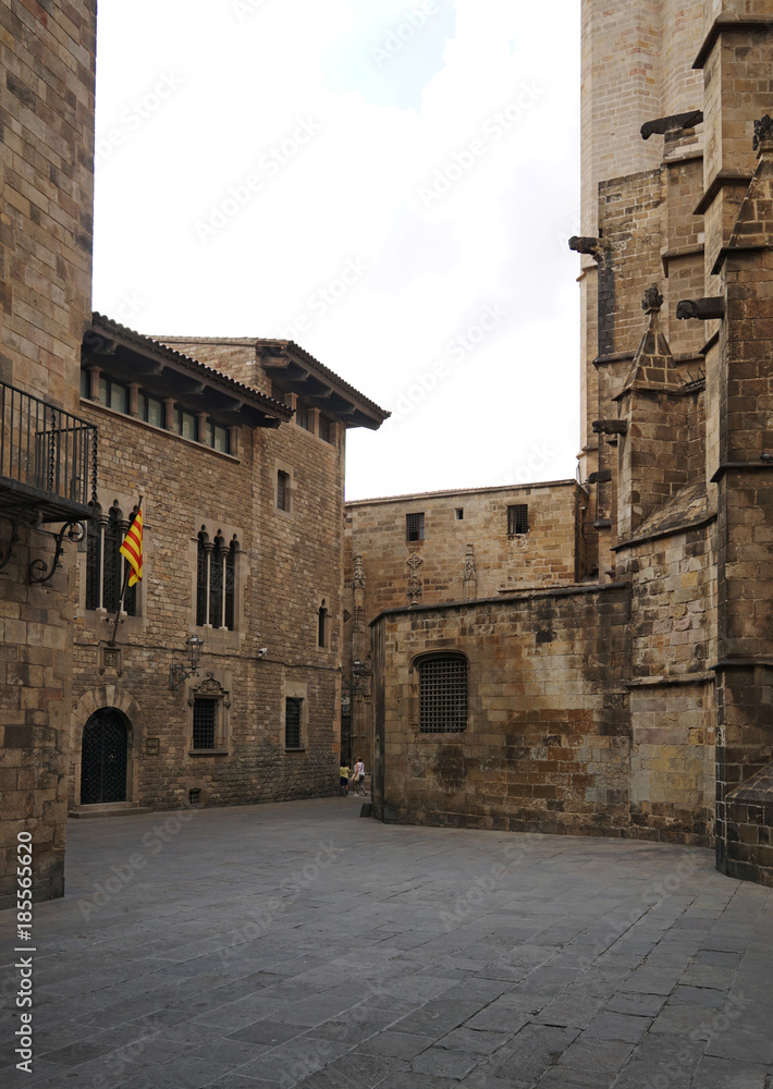 Ancient Spanish stone courtyard of Gothic style