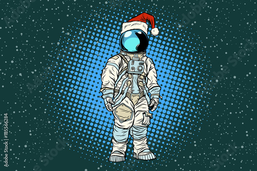 Christmas lone astronaut in the Santa hat