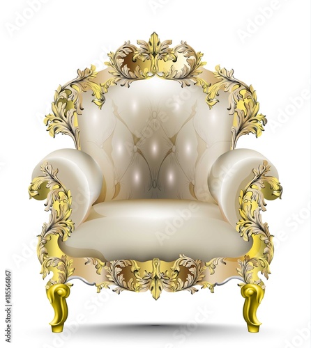 Luxurious Baroque armchair soft textile. Vector realistic 3D designs. Golden ...