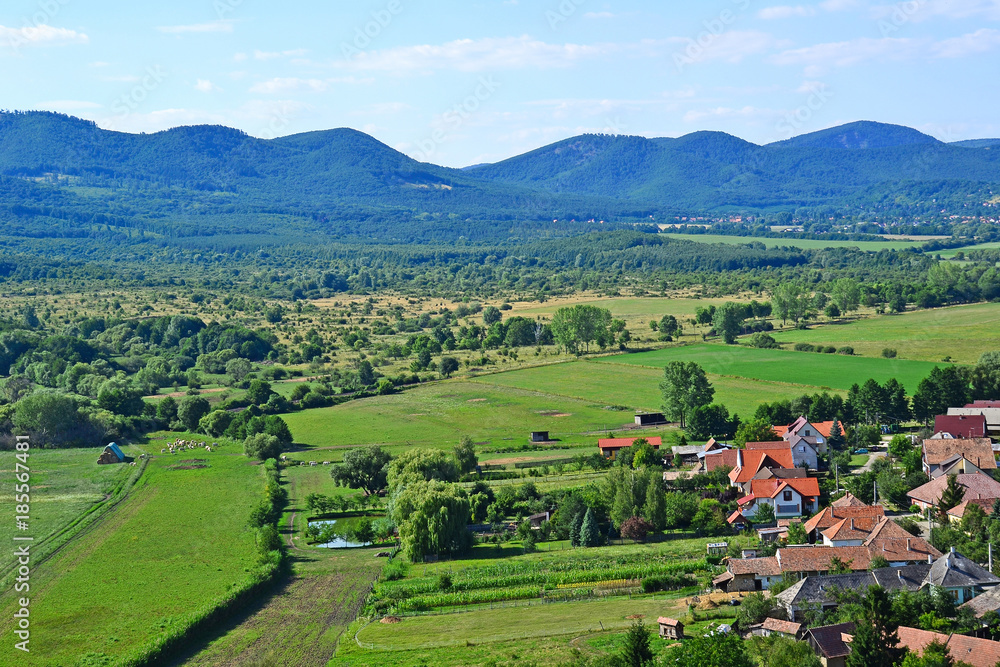 View of a Hungarian village and mountains